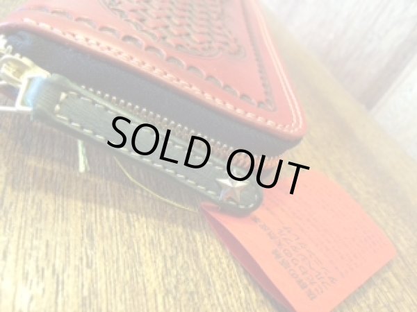 画像3: 【栃木レザー製】ラウンドジップウォレット『カービング赤』 (3)