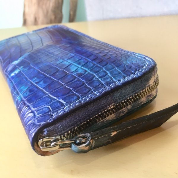 画像3: 【ナイルクロコ使用!】ラウンドジップウォレット『Blue Cheese』 (3)