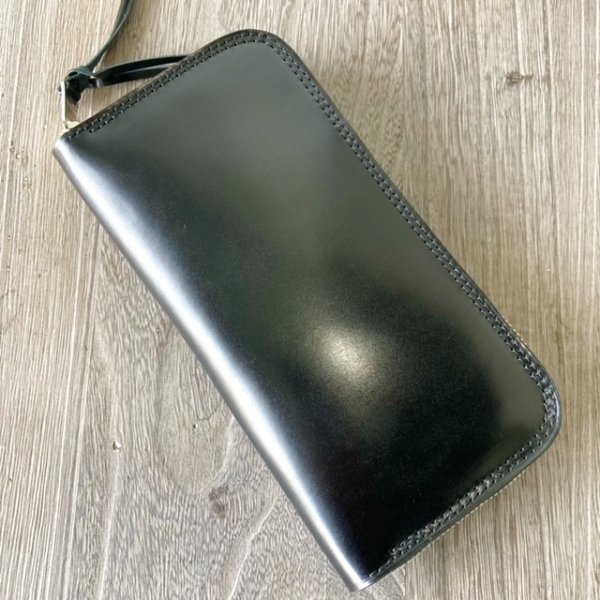画像1: 【新喜皮革製オイルコードバン使用!】ラウンドジップウォレット『TW-cord-RO(BK)』 (1)